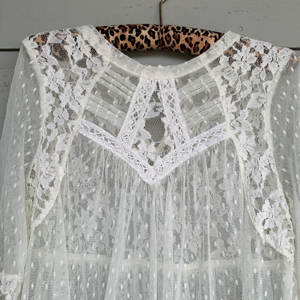 FREE PEOPLE BOHO IVORY/OFF WHITE MODERN ROMANCE SHEER LACE TOP - Picture 13 of 13